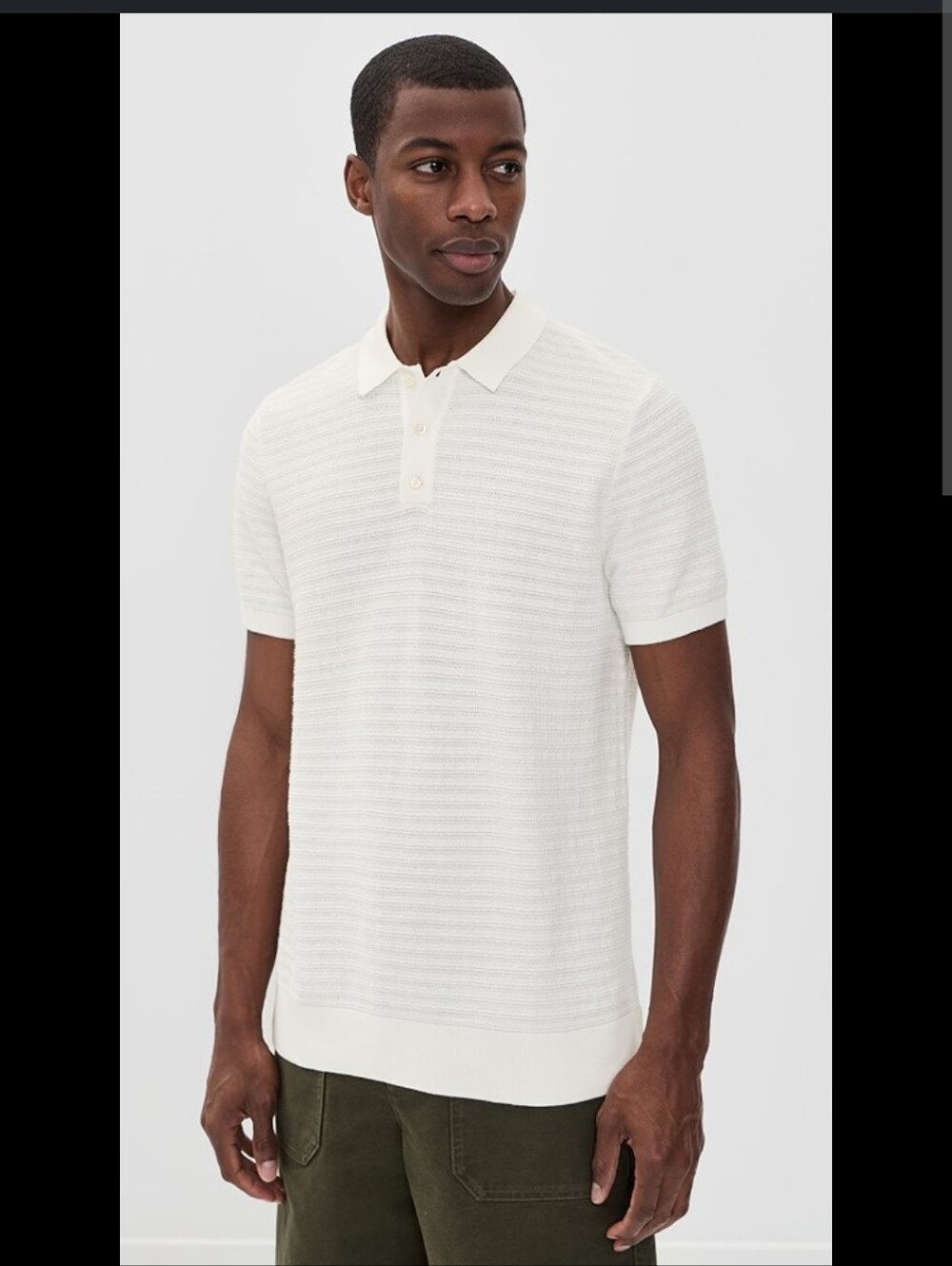 Billy Reid Lachlan Pique Cotton Ribbed Knit White Short Sleeve Polo Short Sz XL
